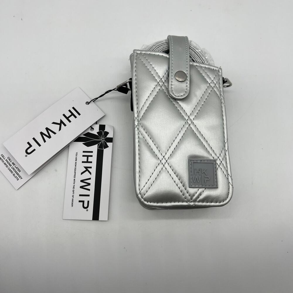 IHKWIP Call-Me-Later Cell Phone Crossbody with RFID Card Slots Metallic Silver
